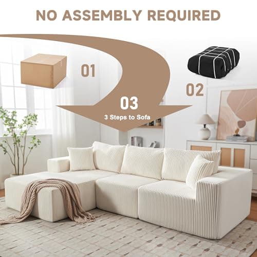 HUATEAN 108” Modular Sectional Sofa, Cloud Sectional Couch with Deep Seat, Modern Modular L-Shape Sofa Couch with Chaise,Upholstered Couches for Living Room Bedroom (Corduroy,Lvory) 5