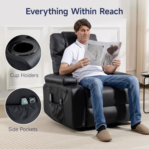 Power Lift Recliner Chair for Elderly with Massage & Heat, 160° Adjustable PU Leather Electric Recliner with Remote, Cup Holders, Side Pockets, and Stand Assist for Living Room, Bedroom (Black) 8