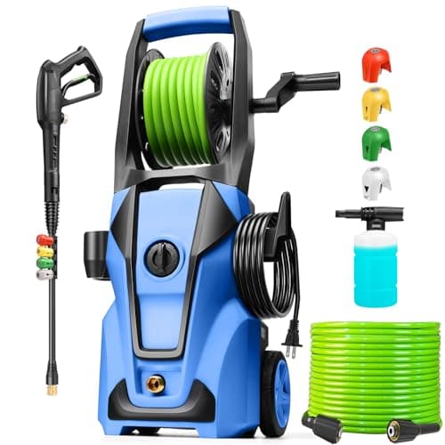 Commowner Pressure Washer 5000 PSI Adjustable Pressure, Power Cleaners Powered with 33ft Pressure Hose, 4 Nozzles and 500ml Foam Cannon, Cleaner Machine for Home, Car, Blue