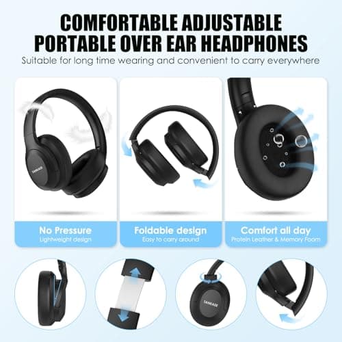TANKASE Active Noise Cancelling Headphones, Wireless Over Ear Bluetooth Headphones,100H Play Time Bluetooth Headphone with Microphone,Lightweight and Foldable Comfortable Deep Bass for Work/Gym Black 5
