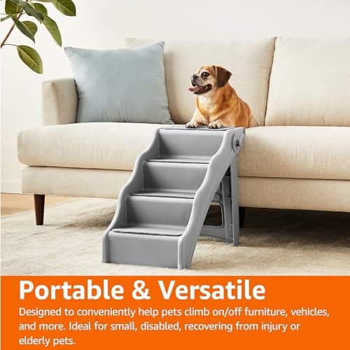 Amazon Basics Foldable Non-Slip Pet Stairs for Small Dogs and Cats, Senior Pets, Easy to Climb, 14.6" x 22.75" x 19.5", Grey 5