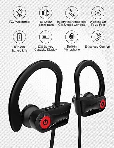 Otium Bluetooth Earbuds Wireless Headphones Bluetooth Headphones, Sports Earbuds, IPX7 Waterproof Stereo Earphones for Gym Running 15 Hours Playtime Sound Isolation Headsets,Black 2