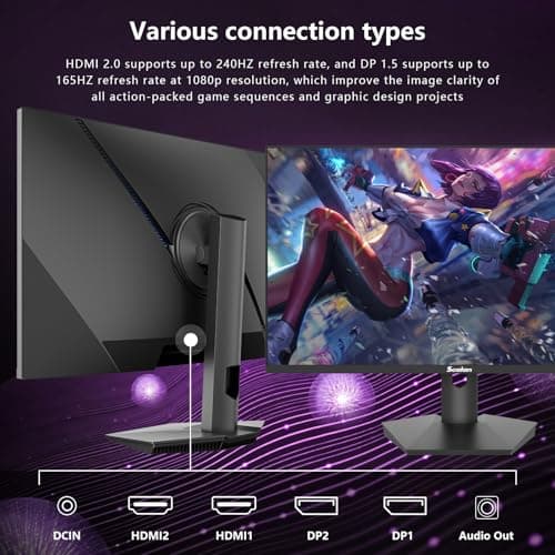 Sealan 27inch Gaming Monitor - 1ms 380Hz 1080p Flat, HDR10 Height/Tilt/Swivel/Pivot Adjustable RGB Anti-Glare Display, HDMI/DP, FreeSync, G-Sync, 300 cd/m² Bright LEDs 9