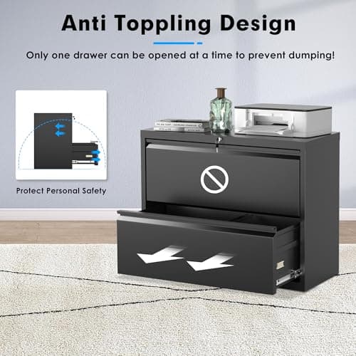 Pataku Lateral File Cabinet, 2 Drawer File Cabinet with Lock, Black Filing Cabinets for Home Office, Metal File Cabinet for Hanging Files/Letters/Legal/F4/A4(2Drawer/Black) 6
