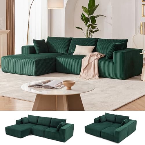 108” Modular Sectional Sofa, Cloud Sectional Couch with Deep Seat, Modern Modular L-Shape Sofa Couch with Chaise,Upholstered Boneless Couches for Living Room Bedroom (Green, Left Facing Chaise)