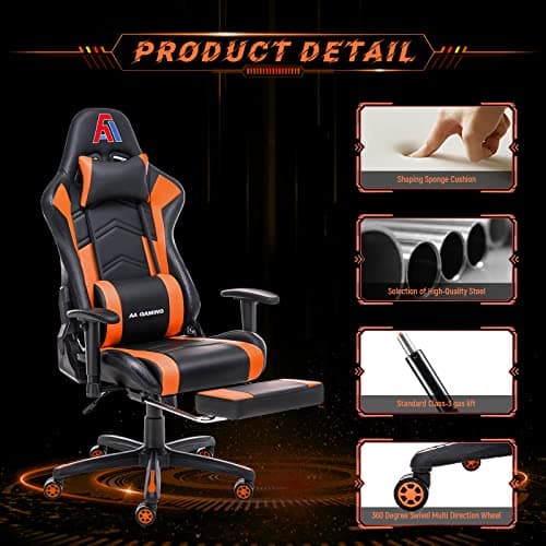 AA Products Gaming Chair Ergonomic High Back Computer Racing Chair Adjustable Office Chair with Footrest, Lumbar Support Swivel Chair - BlackOrange 6