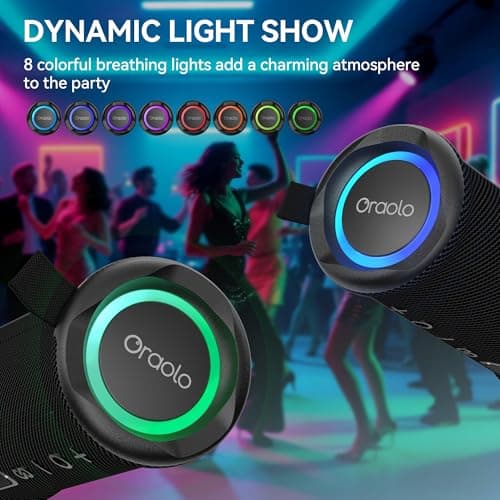 Oraolo Portable Bluetooth Speaker, Wireless Speakers with 24W Loud Stereo Sound, Bluetooth 6.0, RGB Lights, IPX6 Waterproof, Ture Wireless Pairing, 15H Playtime, Speaker for Home Beach Party 5