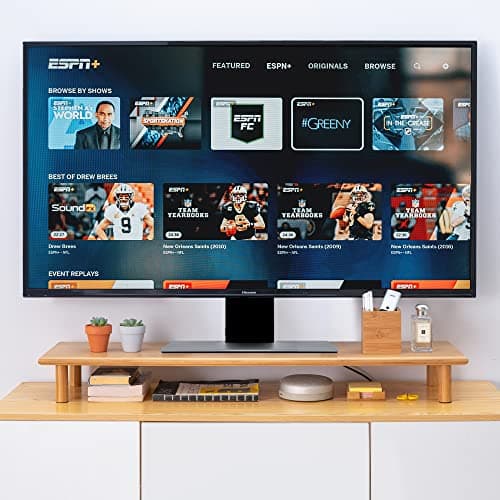 ROCDEER Bamboo Dual Monitor Shelf, Monitor Stand Riser with Underneath Storage for Desk Office Supplies, Supports Heavy TV up to 300 lbs, Natural 8