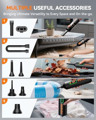 yoyoto Car Vacuum, Handheld Vacuum Cordless with 21000Pa Powerful Suction & 3 Modes, 4-in-1 Portable Hand Held Mini Vacuum Cleaner Rechargeable, Ultra Light for Car Home Office (Black) 9