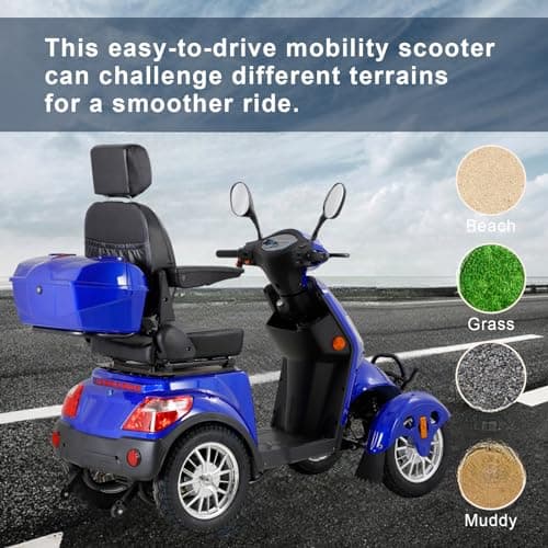 Mobility Scooters for Seniors & Adults 500lbs Capacity - 800W All Terrain Electric Powered Mobility Cart - Heavy Duty Mobility Scooter for Elderly w/Charger Remote Keys (Blue) 8