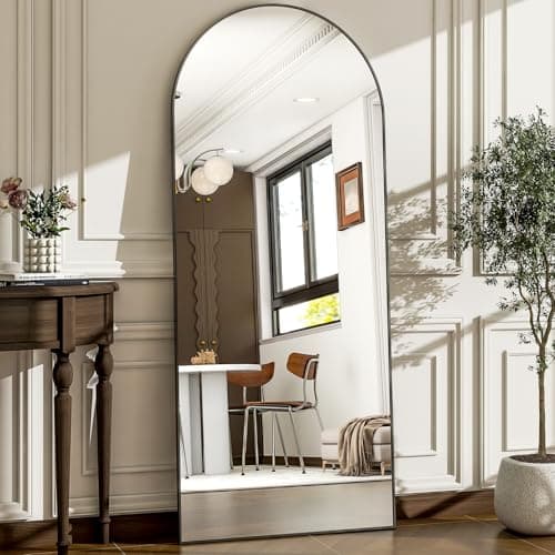 WISSMIELS 57" x 20" Arched Full Length Mirror - Wall Mounted/Floor Mirror Aluminum Alloy Frame Full Body Mirrors for Bathroom Living Room Bedroom and Entryway,Black