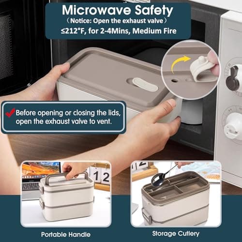 Reabulun Bento Box Adult Lunch Box, Stackable 2 Layer 304 Stainless Steel Lunch Container for Adults Kids Office, 2L Capacity Portable Lunch Box Containers with Soup Bowl Spoon and Fork 6