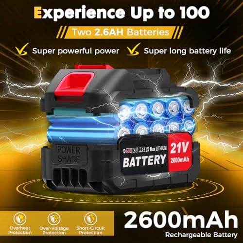 650CFM Cordless Leaf Blower,Electric Leaf Blower with 2.6Ah Battery & Charger,6-Speed Power Handheld Blower for Lawn Care, Grass Clippings, Pine Needles & Driveway, Yellow 6