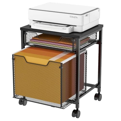 Rolling File Cabinet Cart, Printer Stand with Storage Drawer, Mobile Filing Cabinet on Lockable Wheel, Printer Cart with Hanging File Folder Organizer Beside Under Desk for Office Home(Patent Pending)
