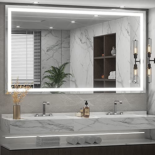 TETOTE 40 x 24 LED Bathroom Mirror LED Vanity Makeup Mirror Dimmable Anti-Fog Bathroom Lighted Mirror Wall Mounted Bathroom Decor Waterproof, Tempered Glass