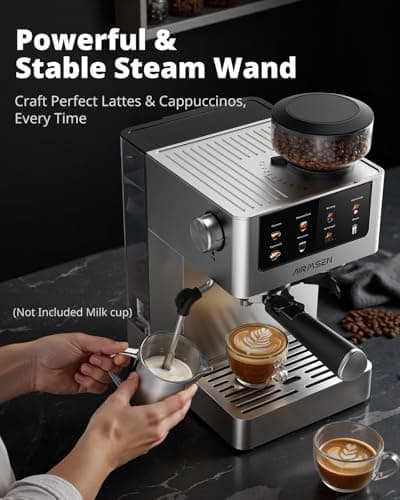 AIRMSEN Espresso Machines with Burr Grinder, 20 Bar, Milk Frother Steam Wand, Stainless Steel Coffee Maker for Home - Cappuccino Latte & ​​Cold Brew​​ Iced Coffee Maker & Americano 4