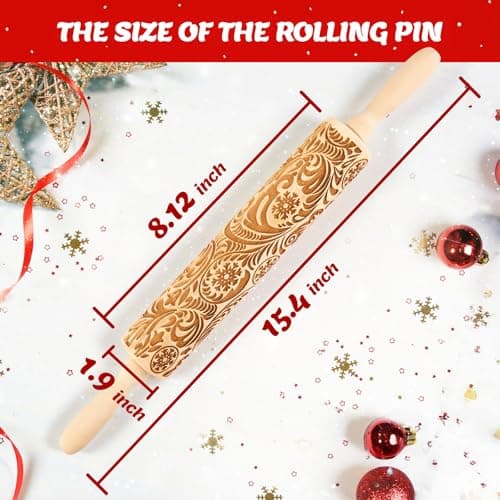 Christmas Gifts Wooden Embossed Rolling Pin for Baking, Stocking Stuffers Gifts for Women, Deep Engraved Embossing Rolling Pins with Snow Pattern Designs for Baking Cookies Stamps Roller DIY Tools 5