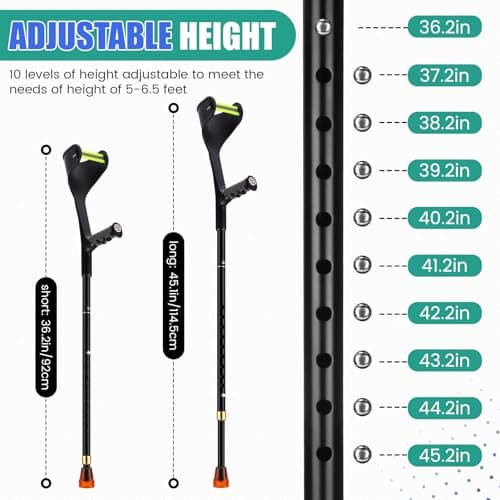 Geiserailie 2 Pcs Forearm Crutches for Adults, Folding Forearm Crutches Lightweight and Adjustable with Rubber Grips for Comfortable Grip, Aluminum Cane with Cuffs for Walking, Black 5