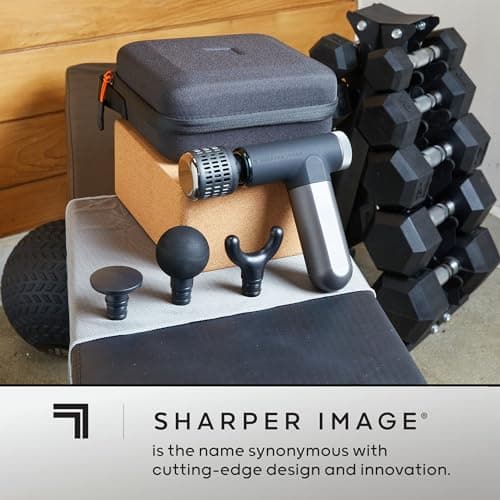 Sharper Image® Powerboost® Pro+ Hot & Cold Compact Deep Tissue Massage Gun - 6 Speed, 4 Attachments, Travel Case| Soothing Heat & Cold Therapy| Portable Lightweight Full Body Shoulder & Back Massager 9