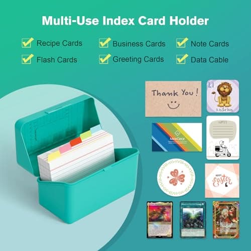 MaxGear 3x5 Index Card Organizer with Dividers, Plastic Box for Flash, Note, and Recipe Cards, Includes 100 Ruled Cards, 5 Color Dividers, 300 Card Capacity, Blue 5