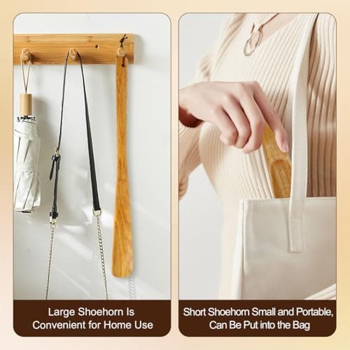 Healifty Wooden Shoe Horn 2 Pcs - 15.5in & 6.2in Shoe Spoon for Boots and Shoes, Shoe Horn Long and Short Handle for Seniors, & Adults 6