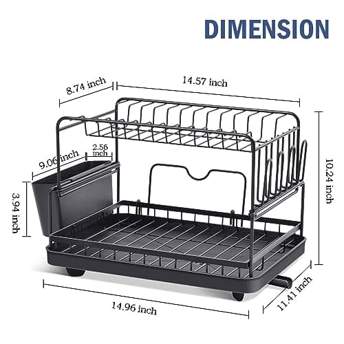 TOOLF Dish Drying Rack, 2 Tier Dish Rack for Kitchen Counter, Dish Drainer with Cutlery & Cup Holder Auto Drainage System, Black 7