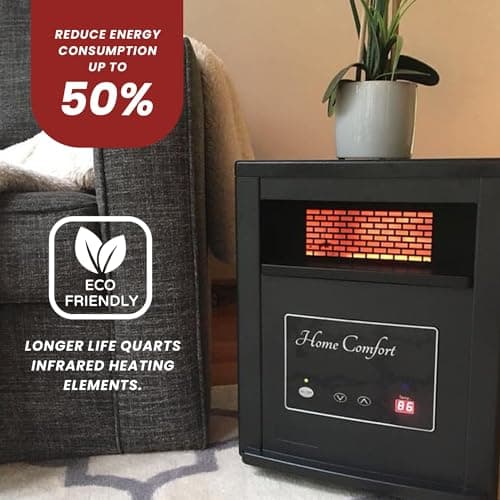 Home Comfort 1500w Infrared Heater - Energy Efficient Space Heater for Year-Round Indoor Warmth, With Thermostat and Remote Control, Portable Warmer for Bedroom, Living and Large Spaces - Black, 1500W 6