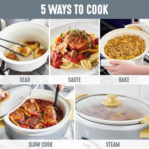 GreenLife 6QT Slow Cooker, Non-Toxic PFAS-Free Ceramic Nonstick Removable Interior Bowl, Programmable, Family Friendly, Keep Warm, Stovetop & Oven Safe, Dishwasher Safe Crock, Timer, Glass Lid, Gray 6