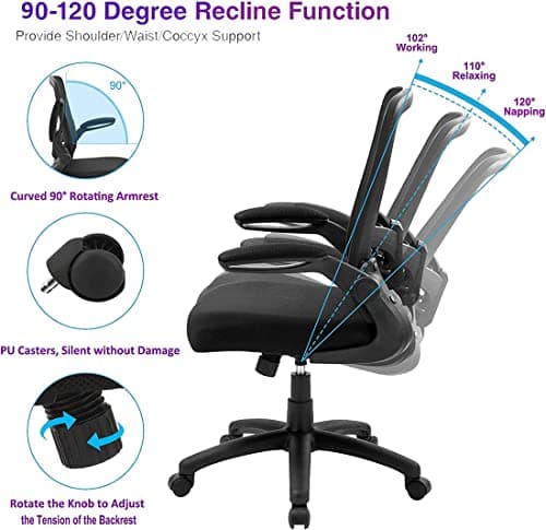 Ergonomic Desk Task Chair Clearance with Adjustable Height, Lumbar Support, High Back Mesh Computer Executive Chair with Flip up Armrests for Home Office - 300lb 6
