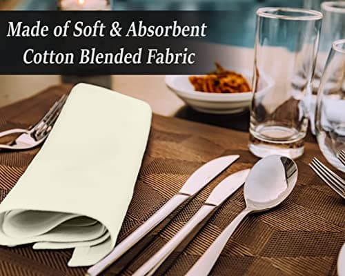 Ruvanti Cloth Napkins Set of 12, 18x18 Inches Napkins Cloth Washable, Soft, Durable, Absorbent, Cotton Blend. Table Dinner Napkins Cloth for Hotel, Lunch, Restaurants, Wedding Parties - Ivory/Cream 8