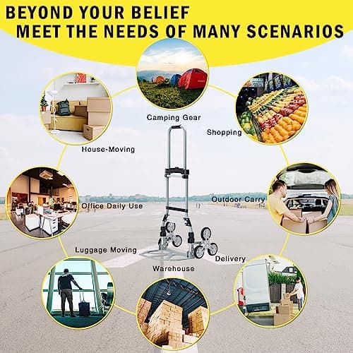 260 LBS Stair Climbing Cart, Aluminum Trolley Dolly for Stairs, Folding Hand Truck Dolly, Grocery Shopping Cart with Mute Wheels, Telescoping Handle and Rubber Wheels for Moving, Shopping 7