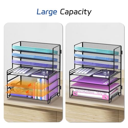 Reeplan 7 Tier Desk File Organizer, Letter Tray Paper Organizer, Metal Desktop Organizers and Accessories for Study and Workspace, for Home Office, Black 5