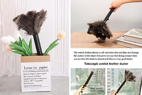 iHUFeather Retractable Ostrich Feather Duster for Cleaning, Fluffy and Natural Feather Duster with Retractable Handle， Reusable Eco-Friendly Handheld Cleaning Supplies (15 inch) 6