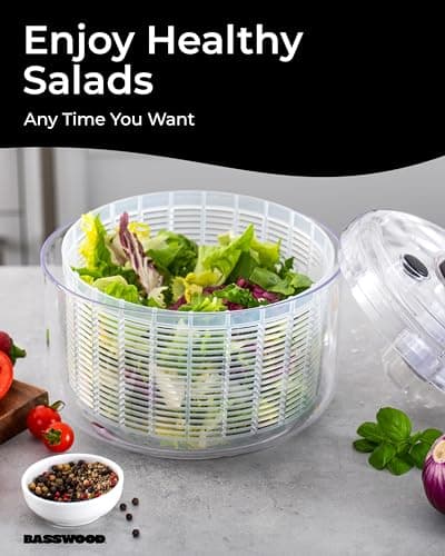BASSWOOD Pump Salad Spinner with Bowl and Colander - Quick and Easy Multi-Use Lettuce Spinner, Vegetable Dryer, Fruit Washer, Pasta and Fries Spinner - 4.7 Qt 7