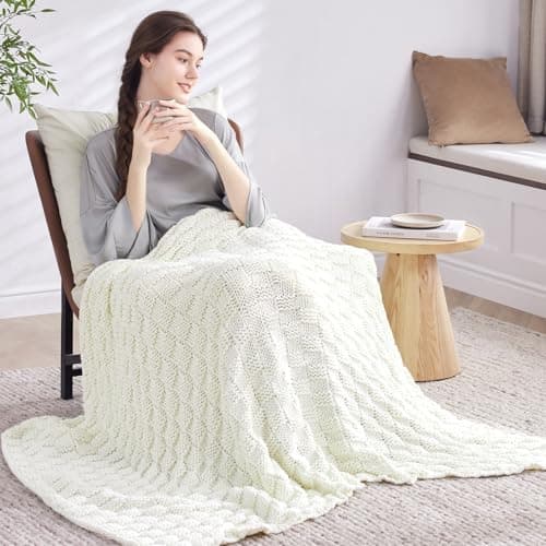Wellfeel Knitted Weighted Blanket for Adult, No Beads Heavy Blanket 48” x 72'' 12lbs, Breathable Chunky Knit Blanket, Cooling Weighted Blanket for Hot Sleepers, Christmas Home Decor (Ivory White) 7