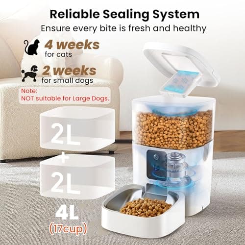Automatic Cat Feeder with Dual Cameras, 2K HD Video with Night Vision, 5G WiFi Timed Pet Food Dispenser for Cat & Small Dog, 2-Way Audio, Easy APP Control, AI Pet Capture & Remain Food Record 7