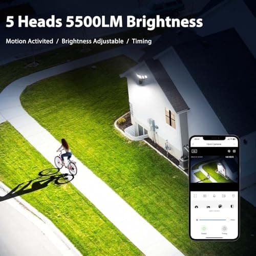 iMaihom Floodlight Camera Outdoor, 2K QHD Smart Home Security Cam with Motion-Activated, 5500LM Brightness 5 Heads Light, 360° Pan & Tilt, 2-Way Audio, Cloud/SD Storage, Color Night Vision 6