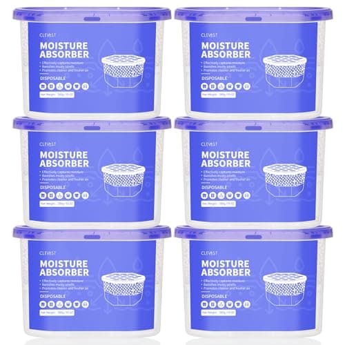 CLEVAST Moisture Absorber Boxes 6 Pack, 10 Oz Dehumidifier for Closet & Bathroom, Humidity Absorber for Wardrobe, Bedroom, RV & Car, Fragrance-Free Moisture Control, Unscented