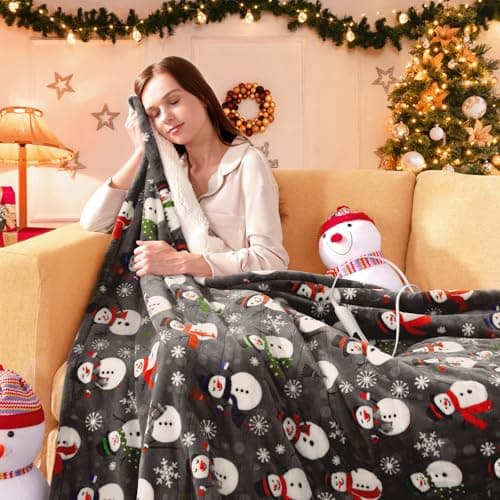 MAXEVE Christmas Heated Throw Blanket Electric Blanket Soft Cozy Heating Blanket for Couch Sofa Bed, 6 Heat Levels & 4-Hour Auto-Off, Machine Washable, FCC & ETL(50"x60", Gray Snowman) 8