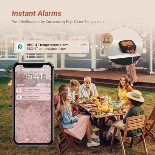 INKBIRD WiFi Meat Thermometer IBBQ-4T, Wireless WiFi BBQ Thermometer for Smoker, Oven | APP Calibration Temp Graph | Mobile Notification Timer Alarm | Rechargeable Digital Grill Thermometer, 4 Probes 6