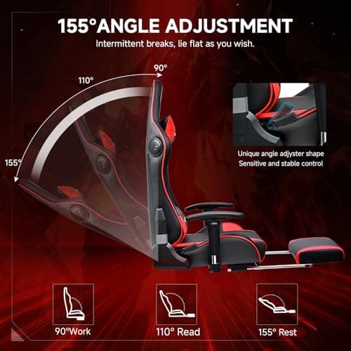 GTPLAYER Gaming Chair,Gamer Chair with Bluetooth and Adjustable Backrest,Seat Height Adjustable Computer Chairs with 3D Armrests,Video Game Chair with Footrest Speakers (Red) 5