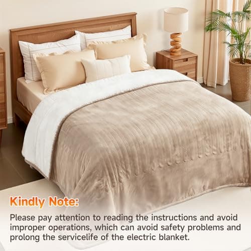 Heated Blanket Electric Blanket Queen Size 84"x90" Fast Heating Electric Blanket with Dual Control 10 Heat Levels & 10 Hours Auto-Off Overheat Protection Cozy Soft Flannel Heated Throw Blanket 6