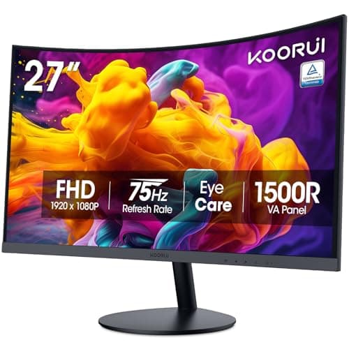 KOORUI 27 Inch Curved Monitor FHD 1080P 75Hz Computer Monitors, 1500R PC Screen with HDMI VGA, TÜV Rheinland Certified, Tilt Adjustable,1500R, Eye Care, Black, 27N5CA