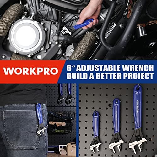 WORKPRO 6-Inch Adjustable Wrench, Wide Jaw Cr-V Steel Black Oxide Finish, for Medium-Size Bolts (M6–M16), Metric & SAE Scales, for Home, Garage, DIY & Workshop Use 7