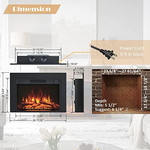 Efiretric® Adam Electric Fireplace Insert with Front Trim Kit, 23" W x 17" H (EF447) with Front Trim Kit, 1500W Heater, Remote Control and Timer 5