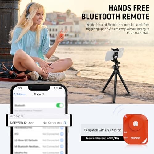 NEEWER Camera Tripod with Remote, Mini Flexible Vlog Phone Tripod Stand with Action Camera Mount Adapter, Hidden Phone Holder & Cold Shoe Compatible with iPhone Hero13 12 11 10 9, Max Load 4.4lb, TP34 6