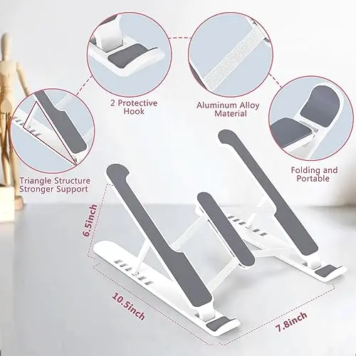 pidien Portable Laptop Stand, Adjustable Laptop Holder Riser Computer Stand for Desk Notebook Stand Mount (White) 7