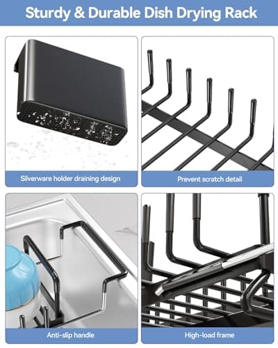 LIONONLY Small Dish Drying Rack in Sink, Expandable Dish Drainer Over Sink with Silicone Drying Tray, Compact Dish Rack for Kitchen Counter with Utensil Holder, Drying Rack Organize Small Space, Black 5