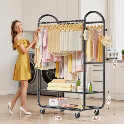 EAGMAK Heavy Duty Clothing Racks for Hanging Clothes 720 Lbs, Rolling Clothes Rack Double Rod Garment Rack with Lockable Wheels, Metal Closet Organizer for Bedroom, Laundry, Retail, Black 6