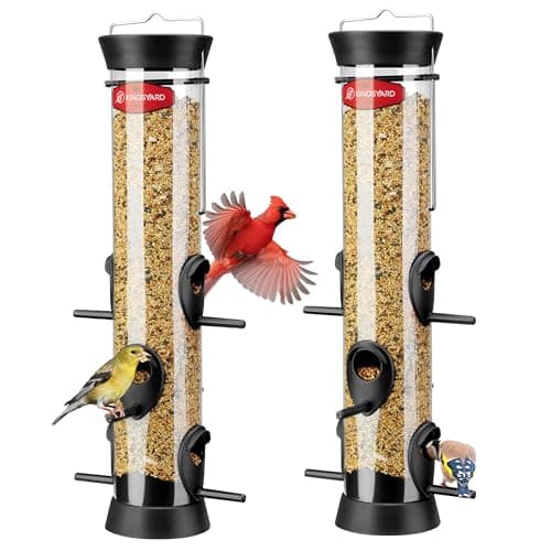 Kingsyard 2 Pack Tube Bird Feeders for Outdoors Hanging, Wild Bird Feeder with 6 Feeding Ports, Easy to Clean & Refill, 2 lbs Seed Capacity, Great for Attracting Finches, Cardinals (Black)